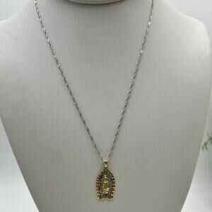 N 925 Sterling Silver Vermeil Our Lady of Guadalupe Pendant and Singapore chain.